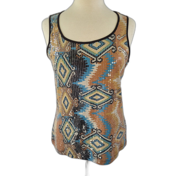 Chico's Tops - Chico's Western Sequin Tank Top Brown size 1 (Medium)